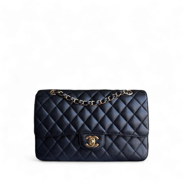 Chanel Classic Flap Medium - Togo/epsom/caviar/clemence/callfskin/cowhide/lambskin 25CM Quilted Grained CalBNkin Black Gold Hardware Series 14