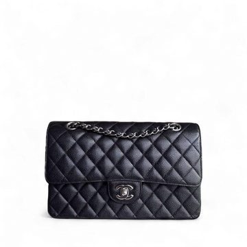 Chanel Classic Flap Medium - Togo/epsom/caviar/clemence/callfskin/cowhide/lambskin 25CM Quilted Grained CalBNkin Black Silver Hardware Series 21