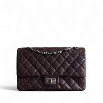 Chanel 2.55 Reissue 227 Maxi - Quilted Iridescent CalBNkin Dark Brown Silver Hardware Series 14