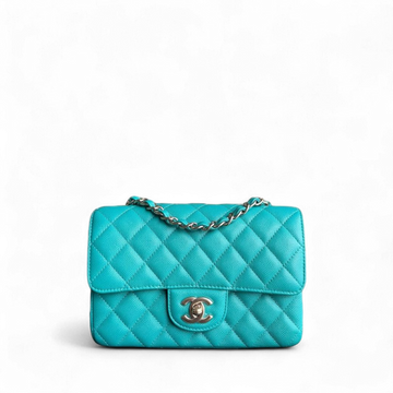 Chanel Classic Flap Mini - Togo/epsom/caviar/clemence/callfskin/cowhide/lambskin Quilted Grained CalBNkin Cyan Gold Hardware Series 23