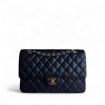 Chanel Classic Flap Medium - Togo/epsom/caviar/clemence/callfskin/cowhide/lambskin 25CM Quilted Grained CalBNkin Black Gold Hardware Series 13