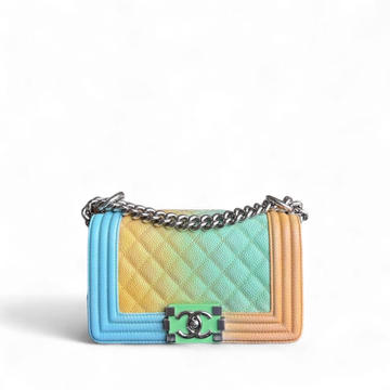 Chanel Boy Small - Togo/epsom/caviar/clemence/callfskin/cowhide/lambskin Quilted Grained CalBNkin Rainbow Limited Edition Silver Hardware Series 23