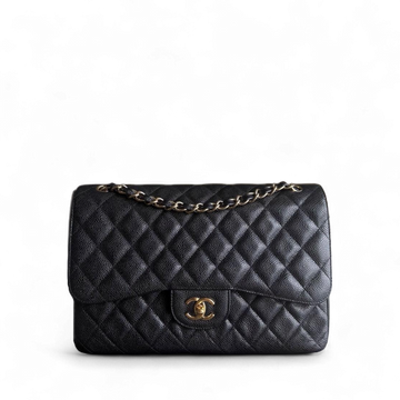 Chanel Classic Flap Jumbo - Togo/epsom/caviar/clemence/callfskin/cowhide/lambskin 30CM Double Flap Quilted Grained CalBNkin Black Gold Hardware Series 15