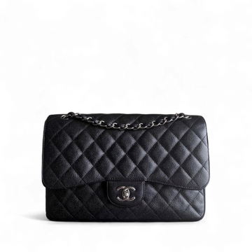 Chanel Classic Flap Jumbo - Togo/epsom/caviar/clemence/callfskin/cowhide/lambskin 30CM Double Flap Quilted Grained CalBNkin Black Silver Hardware Series 19