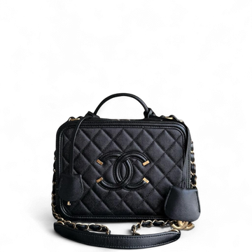 Chanel Filigree Vanity Case Medium - Togo/epsom/caviar/clemence/callfskin/cowhide/lambskin Quilted Grained CalBNkin Black Gold Hardware Series 28