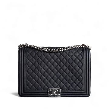 Chanel Boy Large - Togo/epsom/caviar/clemence/callfskin/cowhide/lambskin Quilted Grained CalBNkin Black Silver Hardware Series 17