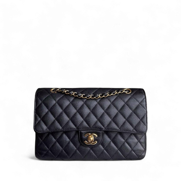Chanel Classic Flap Medium - Togo/epsom/caviar/clemence/callfskin/cowhide/lambskin 25CM Quilted Grained CalBNkin Black Gold Hardware Series 17