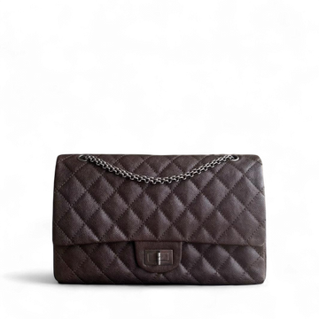 Chanel 2.55 Reissue 227 - Togo/epsom/caviar/clemence/callfskin/cowhide/lambskin Quilted Grained CalBNkin Dark Brown Silver Hardware Series 14