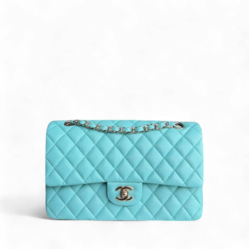Chanel Classic Flap Medium - Togo/epsom/caviar/clemence/callfskin/cowhide/lambskin 25CM Quilted Grained CalBNkin Light Blue Gold Hardware Series 26