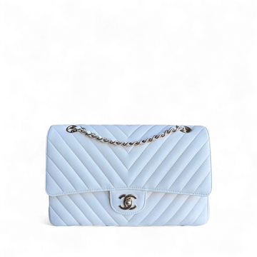 Chanel Classic Flap Medium - Togo/epsom/caviar/clemence/callfskin/cowhide/lambskin Chevron Grained CalBNkin White Gold Hardware Series 31