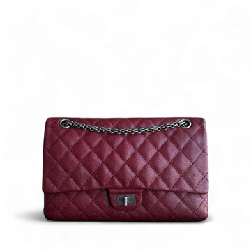 Chanel 2.55 Reissue 226 - Togo/epsom/caviar/clemence/callfskin/cowhide/lambskin Quilted Grained CalBNkin Burgundy Dark Red Ruthenium Silver Hardware Series 14