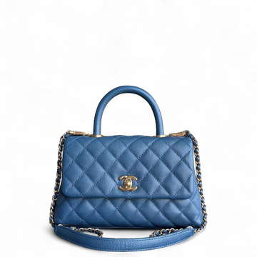 Chanel Coco Handle Small - Togo/epsom/caviar/clemence/callfskin/cowhide/lambskin Quilted Grained CalBNkin Blue Gold Hardware Series 24