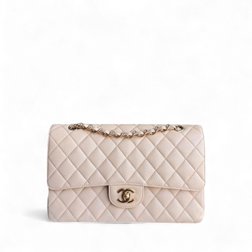 Chanel Classic Flap Medium - Togo/epsom/caviar/clemence/callfskin/cowhide/lambskin 25CM Quilted Grained CalBNkin Beige Gold Hardware Series 13