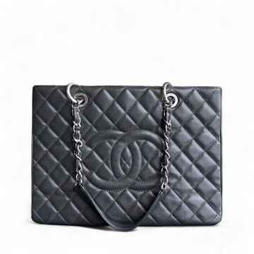 Chanel GST Grand Shopping Tote - Togo/epsom/caviar/clemence/callfskin/cowhide/lambskin Quilted Grained CalBNkin Grey Gray Silver Hardware Series 18