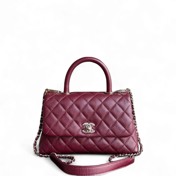Chanel Coco Handle Small - Togo/epsom/caviar/clemence/callfskin/cowhide/lambskin Quilted Grained CalBNkin Dark Red Burgundy Gold Hardware Series 30