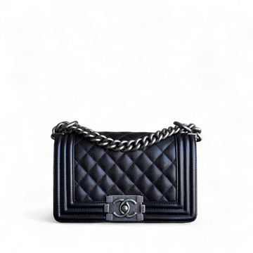 Chanel Boy Small - Togo/epsom/caviar/clemence/callfskin/cowhide/lambskin Quilted Grained CalBNkin Black Ruthenium Silver Hardware Series 26