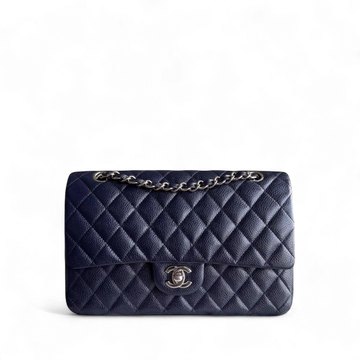 Chanel Classic Flap Medium - Togo/epsom/caviar/clemence/callfskin/cowhide/lambskin Quilted Grained CalBNkin Dark Blue Silver Hardware Series 19