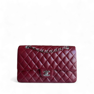 Chanel Classic Flap Medium - Togo/epsom/caviar/clemence/callfskin/cowhide/lambskin 25CM Quilted Grained CalBNkin Burgundy Dark Red Silver Hardware Series 15