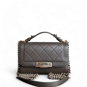 Chanel Label Click Small - Quilted CalBNkin Dark Green Gold Hardware Series 23