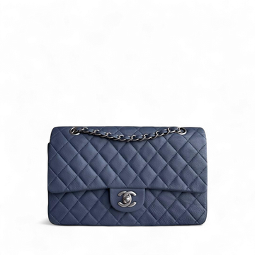Chanel Classic Flap Medium - 25CM CalBNkin Quilted Blue Silver Hardware Series 17
