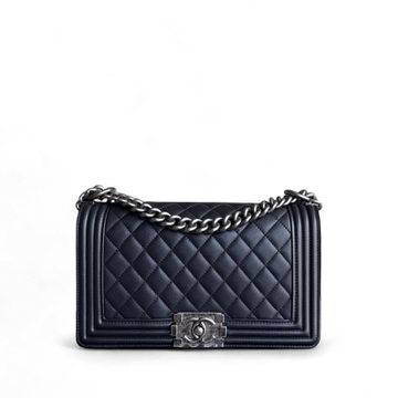 Chanel Boy Medium - 25CM Quilted CalBNkin Black Ruthenium Silver Hardware Series 20