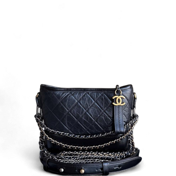 Chanel Gabrielle Small - Quilted Aged CalBNkin Black Two-tone Gold Hardware Series 26