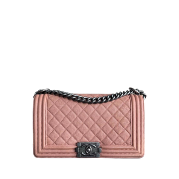 Chanel Boy Medium - Togo/epsom/caviar/clemence/callfskin/cowhide/lambskin 25CM Quilted Grained CalBNkin Nude Blush Caramel Ruthenium Silver Hardware Series 26