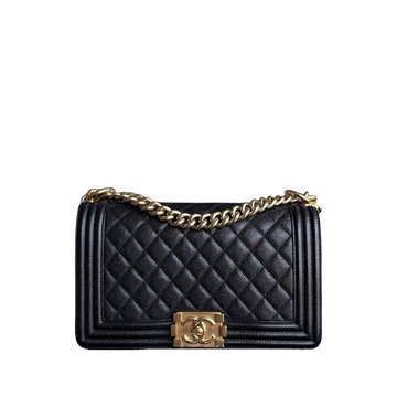 Chanel Boy Medium - Togo/epsom/caviar/clemence/callfskin/cowhide/lambskin 25CM Quilted Grained CalBNkin Black Gold Hardware Series 23