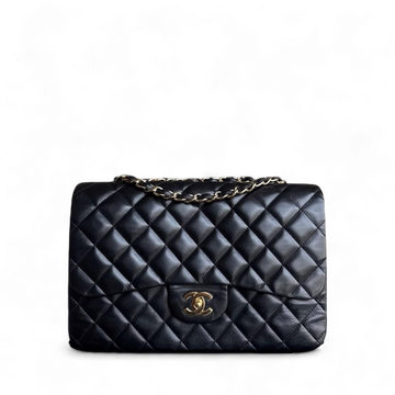 Chanel Classic Flap Jumbo - 30CM Single Flap Quilted Lambskin Black Gold Hardware