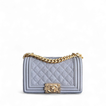 Chanel Boy Small - Togo/epsom/caviar/clemence/callfskin/cowhide/lambskin 20CM Quilted Grained CalBNkin Grey Gray Gold Hardware Series 26
