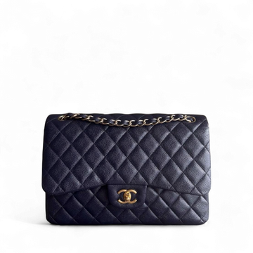 Chanel Classic Flap Jumbo - Togo/epsom/caviar/clemence/callfskin/cowhide/lambskin Quilted Grained CalBNkin Dark Navy Blue Gold Hardware Series 21