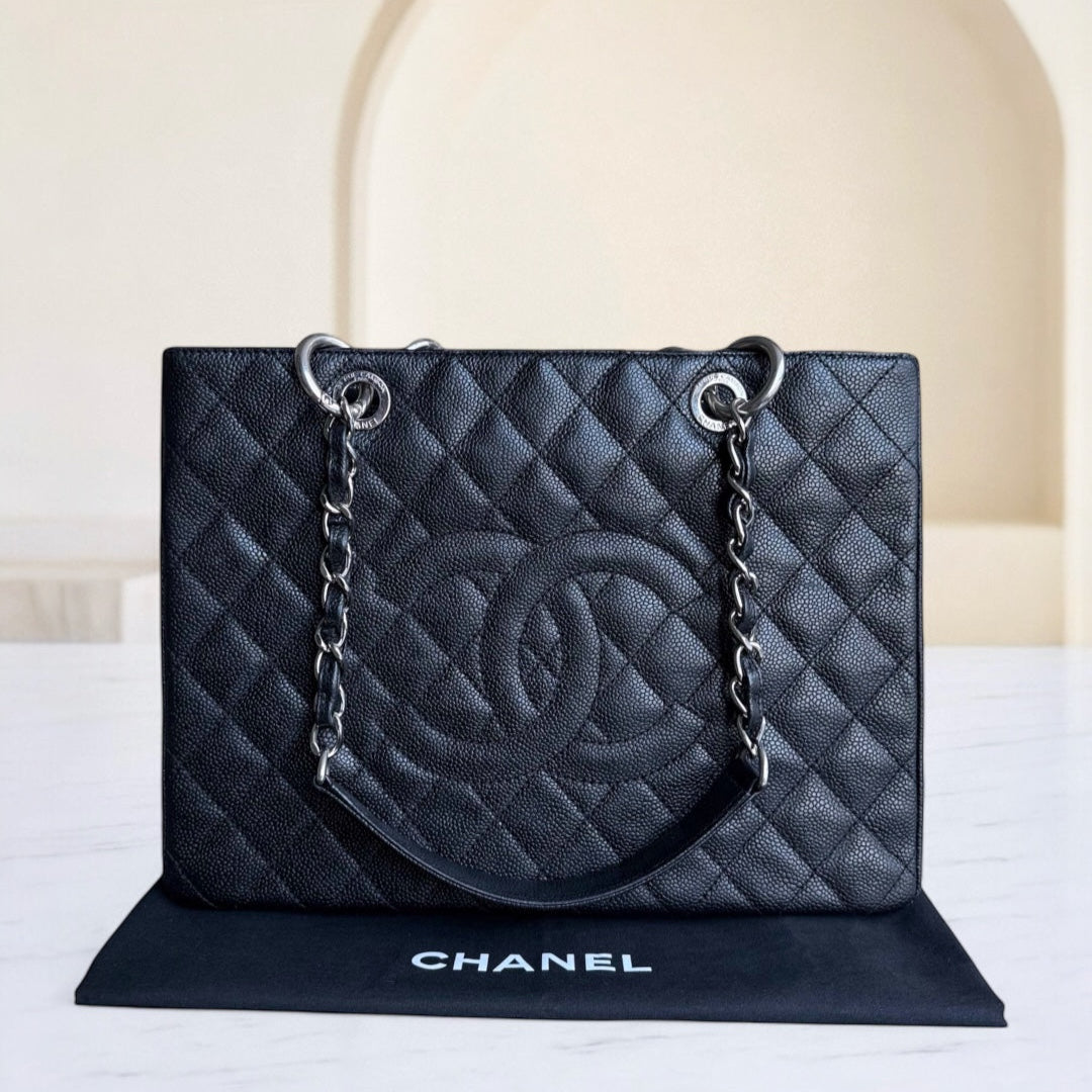 Chanel GST Grand Shopping Tote - Togo/epsom/caviar/clemence/callfskin/cowhide/lambskin Quilted Grained CalBNkin Black Silver Hardware
