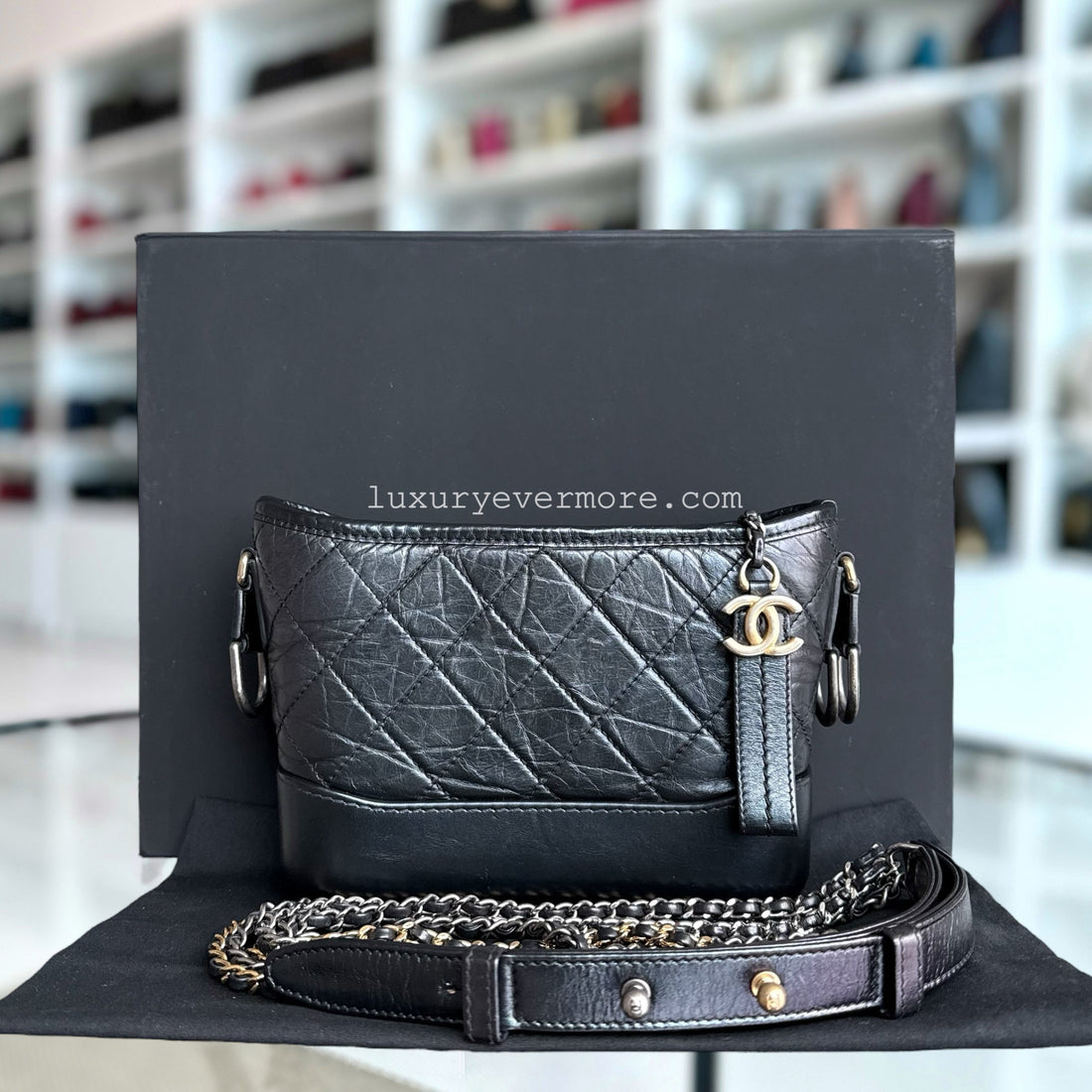 Chanel Gabrielle Small - Quilted CalBNkin Black Gold Hardware Series 27