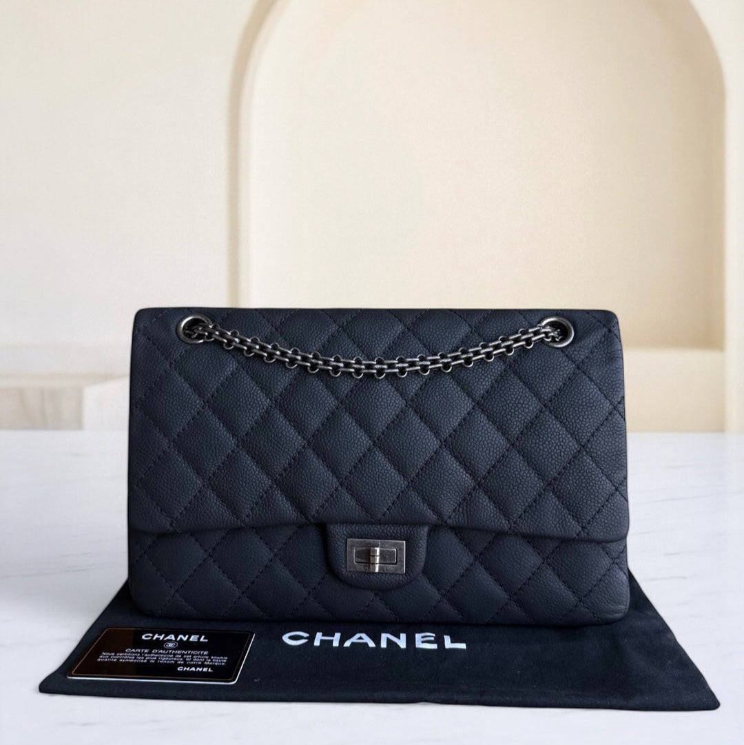 Chanel 2.55 Reissue 226 - Iridescent Togo/epsom/caviar/clemence/callfskin/cowhide/lambskin Quilted Grained CalBNkin Black Silver Hardware Series 17