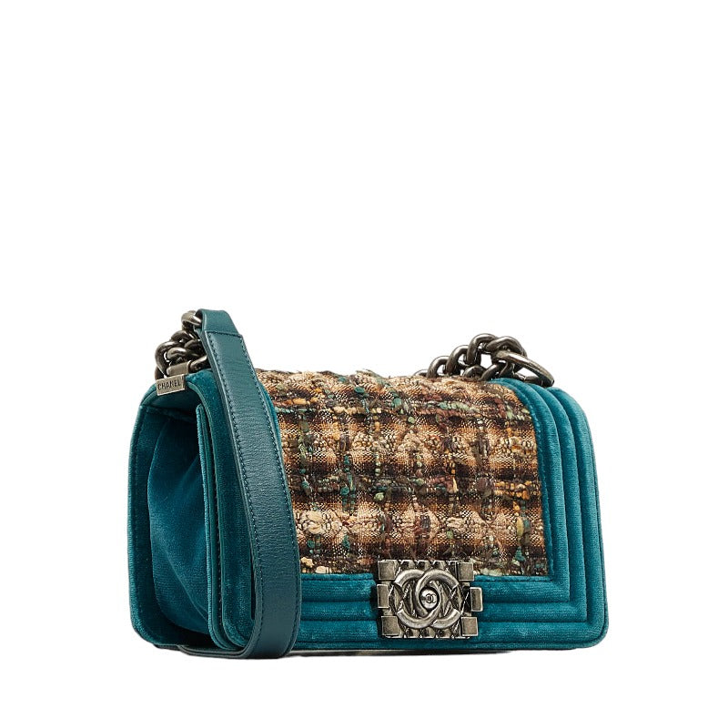 Chanel  Chanel Shoulder Bag Canvas/Sweater/Leather Green Beaches Ladies and Gentlemen