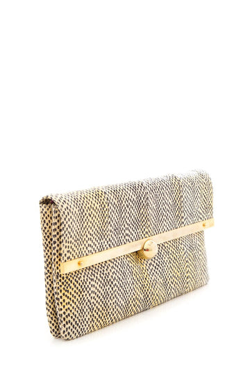 SOA Beige & Black Exotic Skin Foldover Clutch