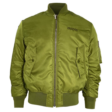 Gucci Logo-Embroidered Bomber Jacket with Pockets in Green Polyamide