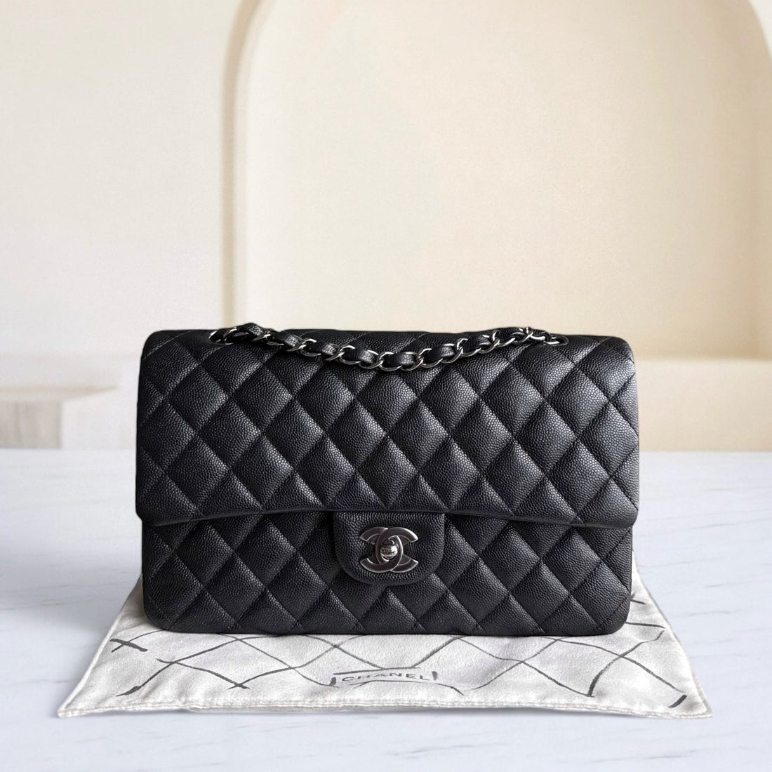 Chanel Classic Flap Medium - Togo/epsom/caviar/clemence/callfskin/cowhide/lambskin 25CM Quilted Iridescent Black Silver Hardware Series 24