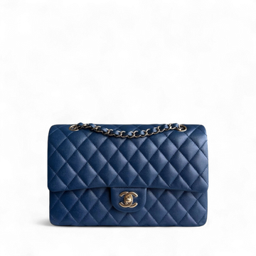 Chanel Classic Flap Medium - Togo/epsom/caviar/clemence/callfskin/cowhide/lambskin 25CM Quilted Dark Blue Gold Hardware Series 26