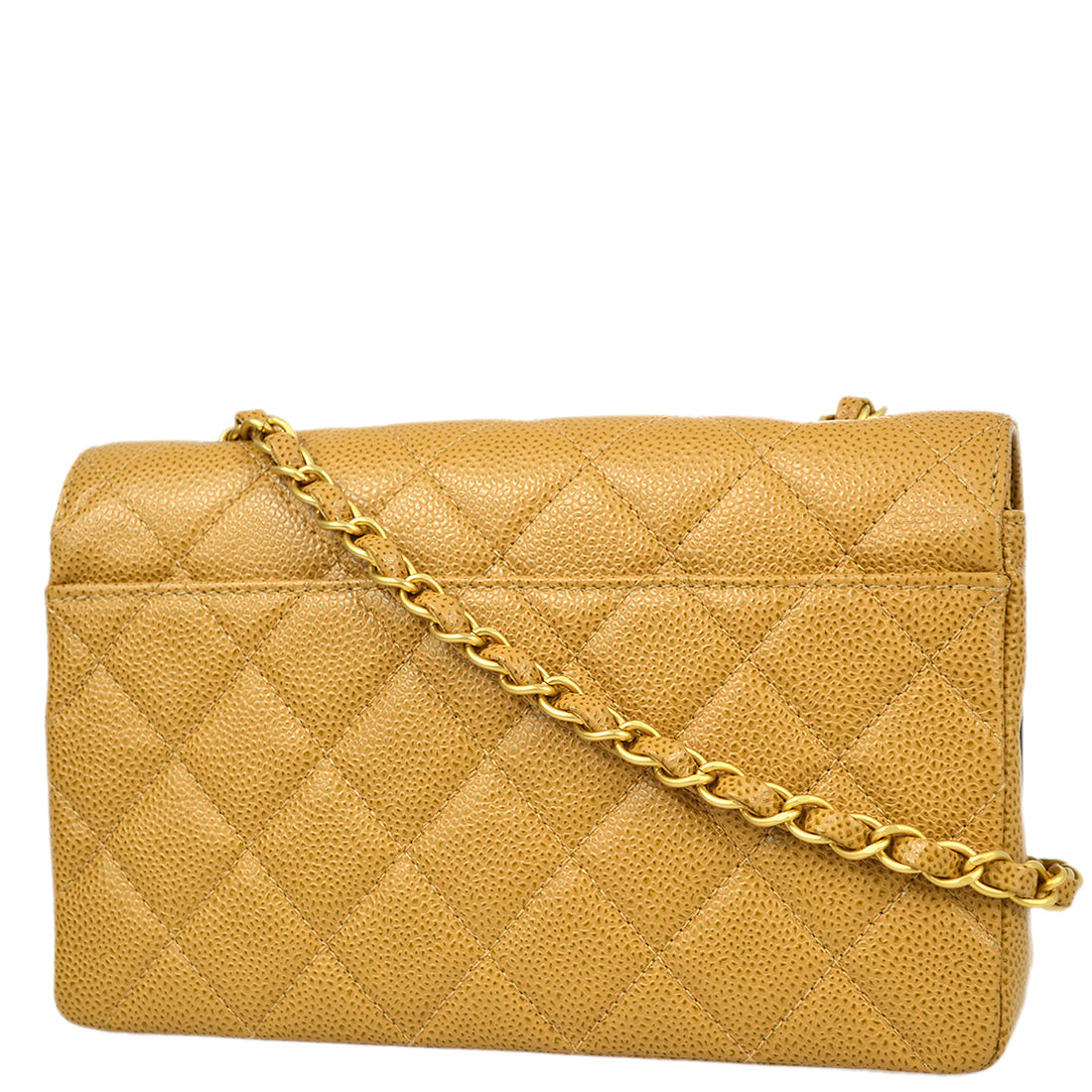 Chanel 2003-2004 Beige Caviar Straight Flap Shoulder Bag