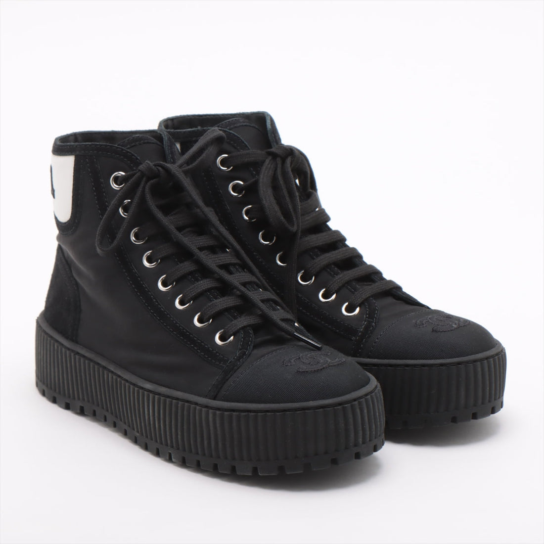 Chanel Coco Leather X Fabric High-Cut Sneaker 35  Black G38091
