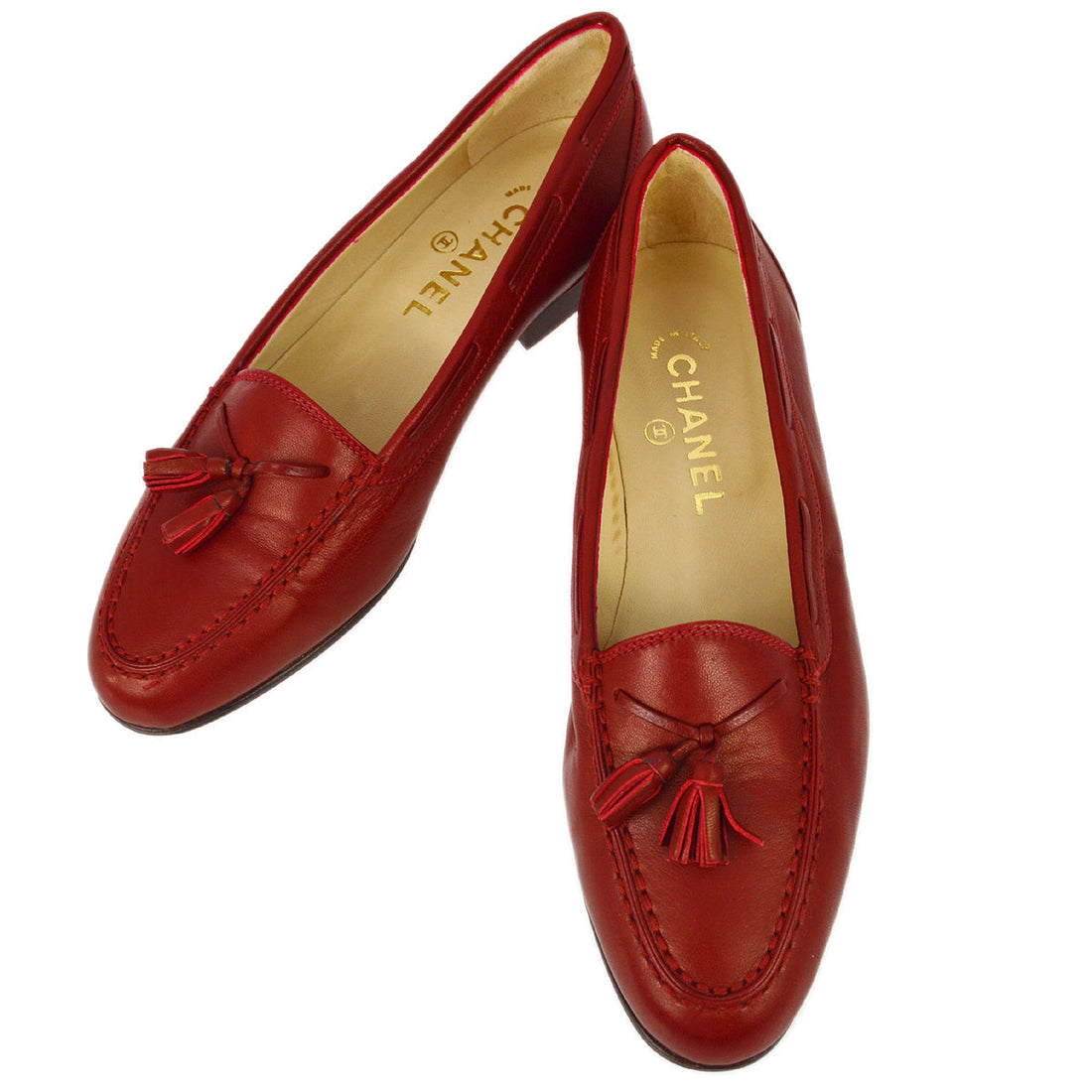 Chanel * Red Flat Shoes #37 1/2