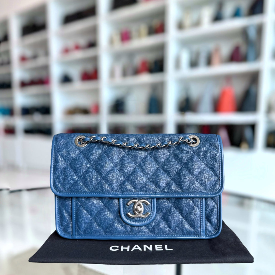 Chanel French Riviera Medium - Togo/epsom/caviar/clemence/callfskin/cowhide/lambskin Quilted Blue Silver Hardware Series 15
