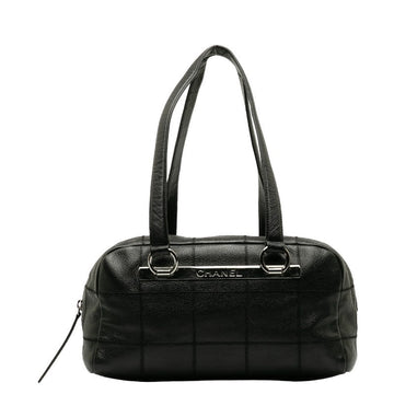 Chanel Chocolate Bar Logo  Mini Boston Bag Handbag Black Canvas  CHANEL