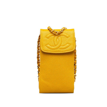 Chanel Cocono mark Mini Pocket  Chain Shoulder Bag Yellow Caviar Skin  CHANEL