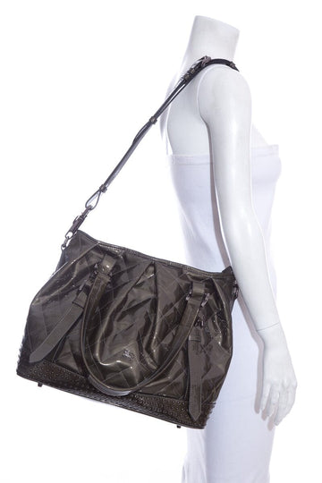 Burberry Green  Leather Lowry Studded Tote