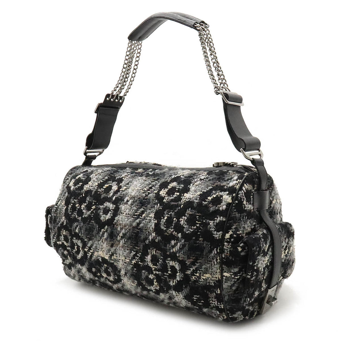Chanel One Shoulder Bag in Tweed Black Grey Silver