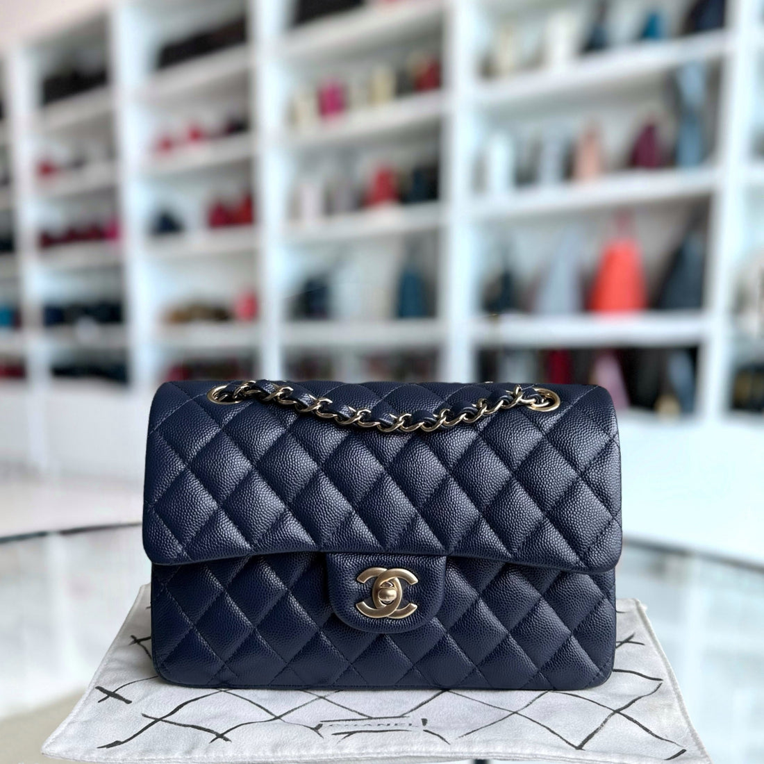 Chanel Classic Flap Small - Caivar 23CM Quilted Midnight Blue Gold Hardware Series 29