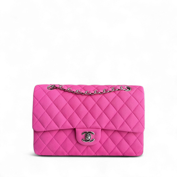 Chanel Classic Flap Medium - Togo/epsom/caviar/clemence/callfskin/cowhide/lambskin Iridescent 25CM Quilted Pink Silver Hardware Series 18