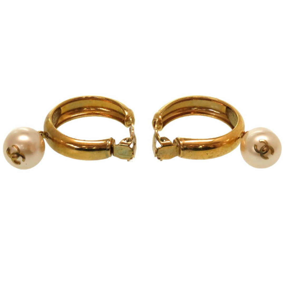 Chanel  Fake Pearl Loop Coco Mark 93P Gold Earrings Accessories